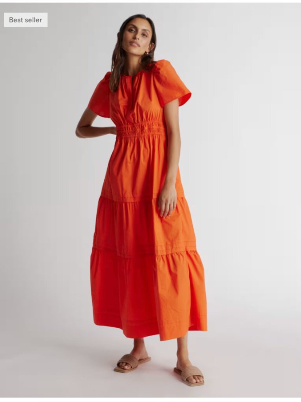 Quince Organic Cotton Poplin Tiered Maxi Dress XS Vermillion Red